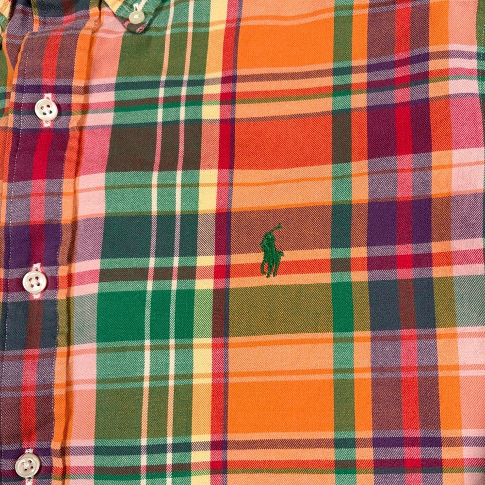 Ralph Lauren Classic Fit Shirt Mens XL Orange Green Cotton Long Sleeve Button - Picture 4 of 12